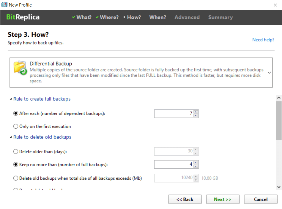 differential backup profile