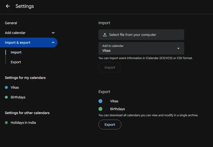 export calendar events from google calendar settings