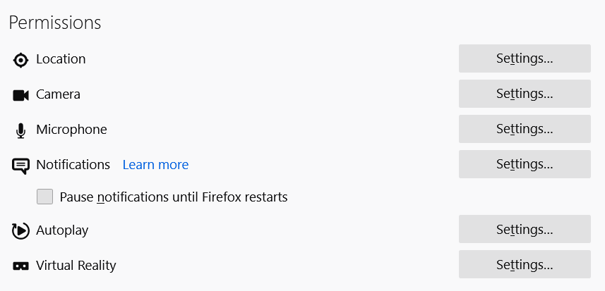 firefox permission settings dialog