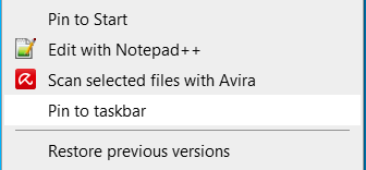 pin file to taskbar context menu option