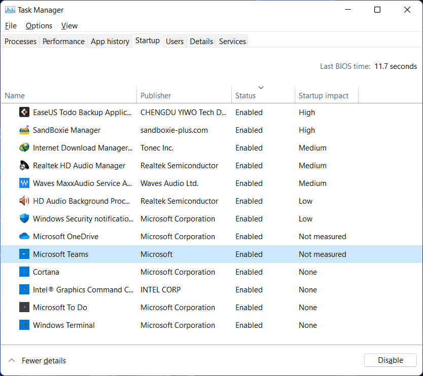 Microsoft Teams Startup Entry in Task Manager