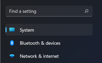 System tab in Settings