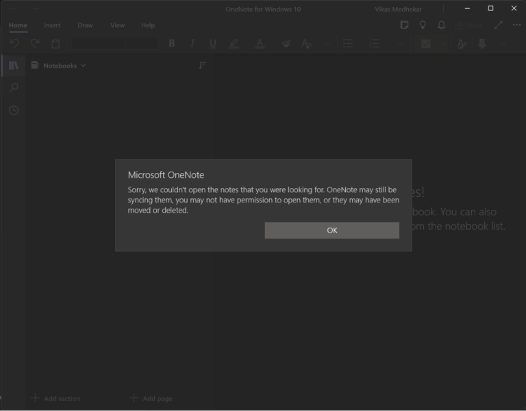 Unable to open OneNote notebooks