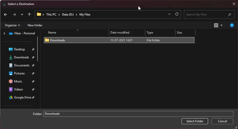 change download location to a new folder or drive