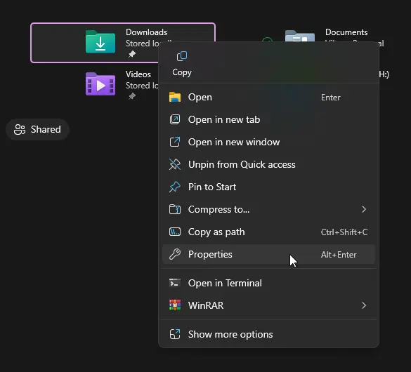 Default Downloads Folder in Windows 11