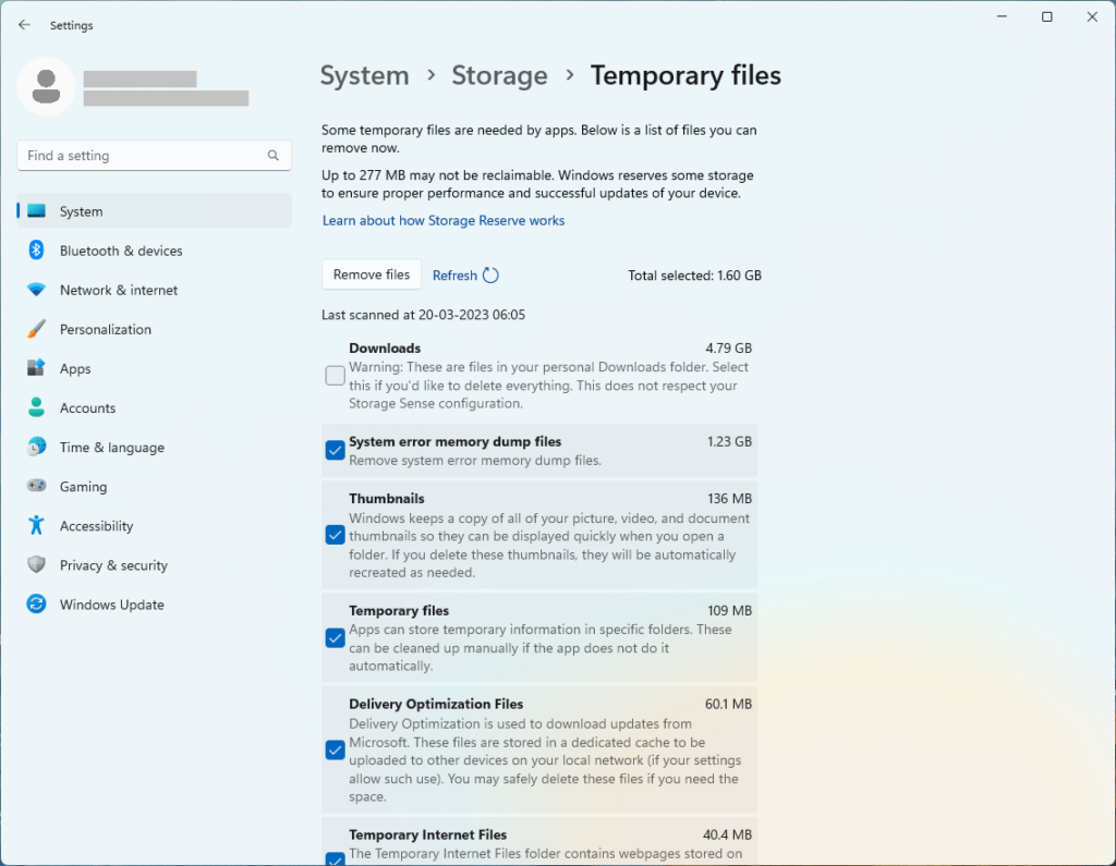 clean temporary files win11