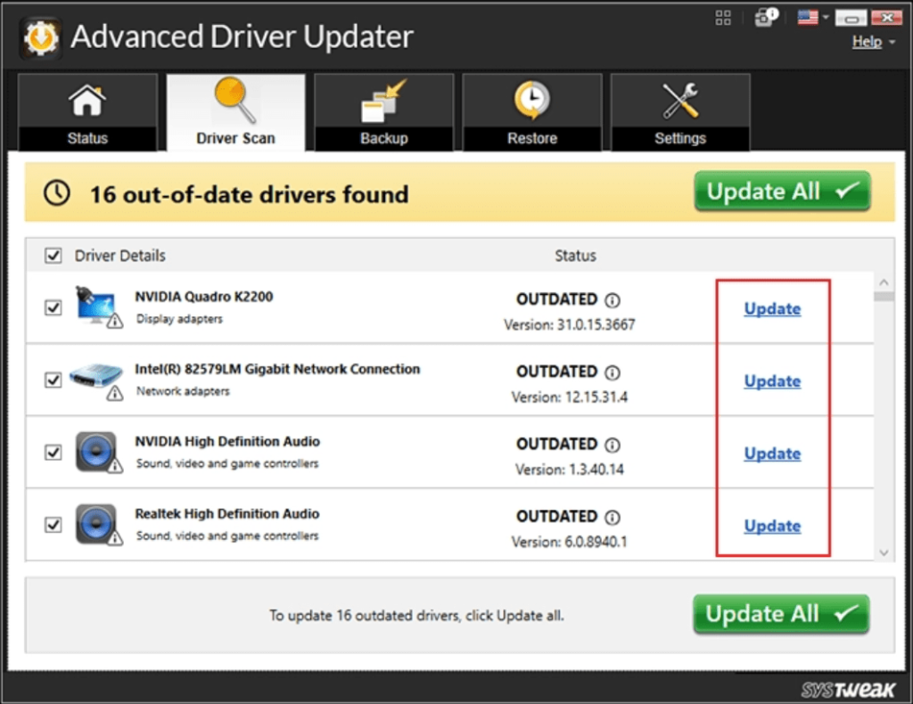 Updating drivers using Advanced Driver Updater tool